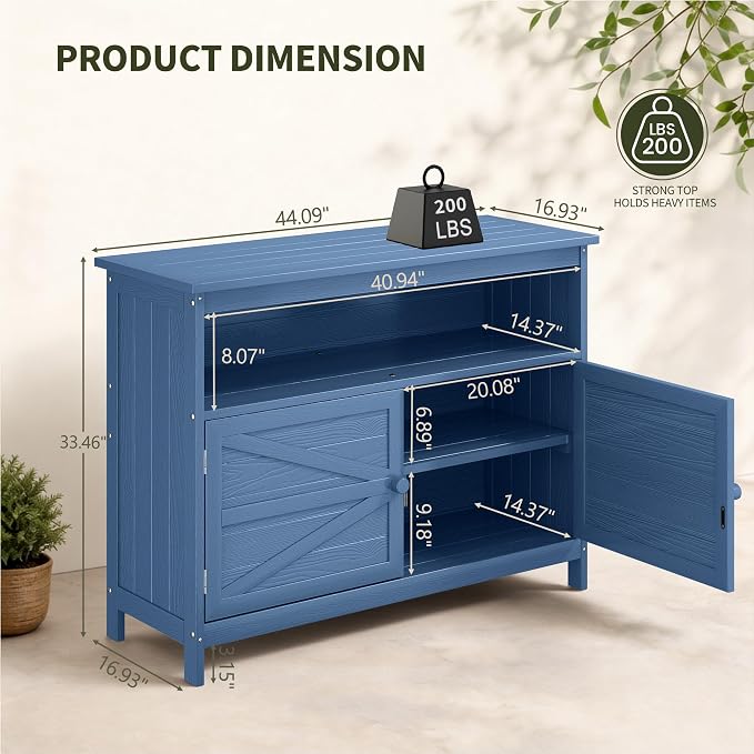 HIPS All-Weather Outdoor Storage Cabinet,Outdoor Sideboard with Magnetic Doors,3-Shelves Patio Storage Cabinet, Used for Garden,Buffet Cabinet,TV Stand, Bar Table,Balcony