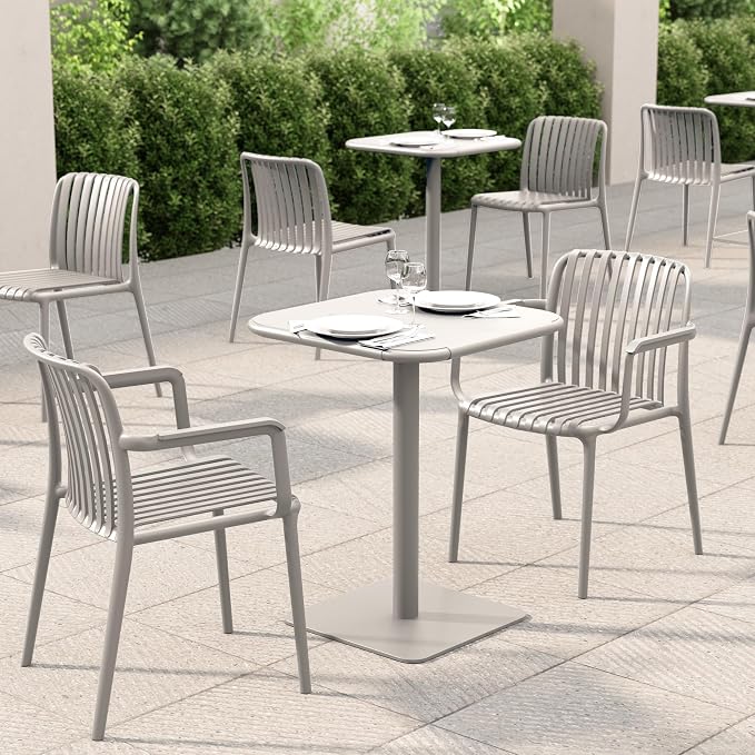 Jamesdar, Haley, Square Heavy Duty Commercial Steel Bistro Dining Table, All Steel Construction, Indoor Outdoor Restaurant & Café Use, 300 lb Capacity, 24" D x 30" H, Cement Gray