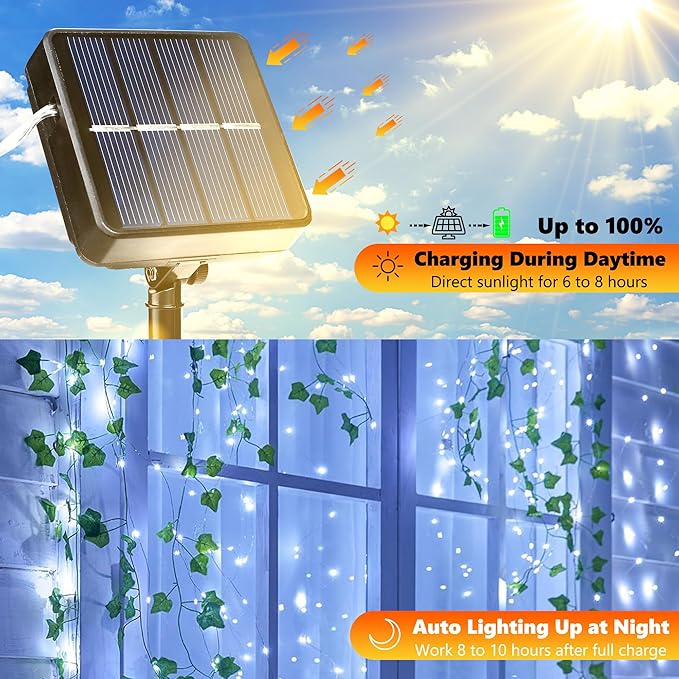 Joomer Solar Fairy Lights, 2-Pack Total 80FT 240LED String Lights, White | Silver Wire, Solar String Light Waterproof 8 Lighting Modes for Patio Fence Party Garden Yard Home Outdoor Decoration