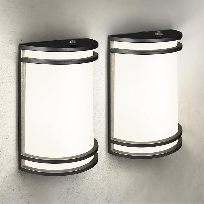 ASD 10 Inch Dusk to Dawn LED Outdoor Sconce Lights - 15W 120-277V 3000K-5000K Black Exterior Lighting Fixtures, Exterior Lights for House, Photocell Patio Wall Light Fixture ETL 2 Pack