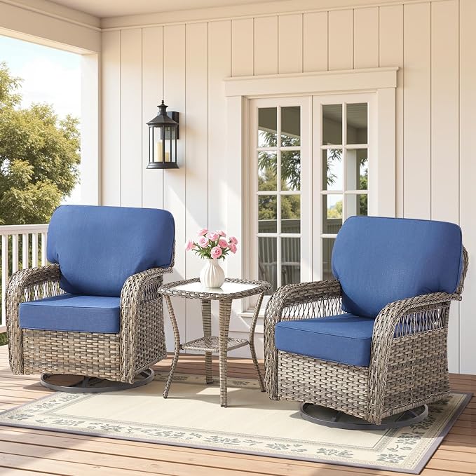 Patio Tables Wicker Side Table, Square Rattan Coffee End Table Outdoor with Storage, Tempered Glass Top Patio Side Tables for Deck Porch Sunroom Backyard