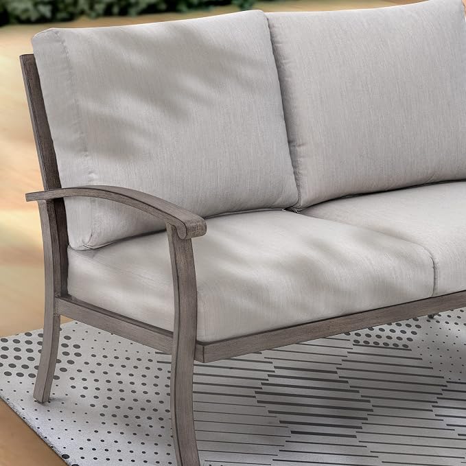 HAPPATIO 6 Piece Aluminum Patio Furniture Set, Outdoor Armchairs with Ottomans and Loveseat, Outdoor Sectional Sofa with Comfortable Cushions and Coffee Table(Gray)