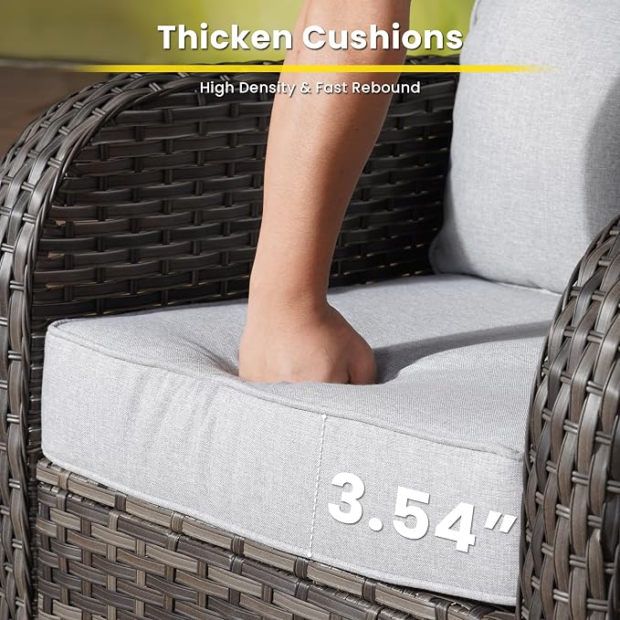 7 Pieces Outdoor Patio Furniture Set with Coffee Table, All Weather Wicker Patio Conversation Sets with Rocking Chairs, Balcony Furniture Sets for Backyard, Garden, Poolside, Grey