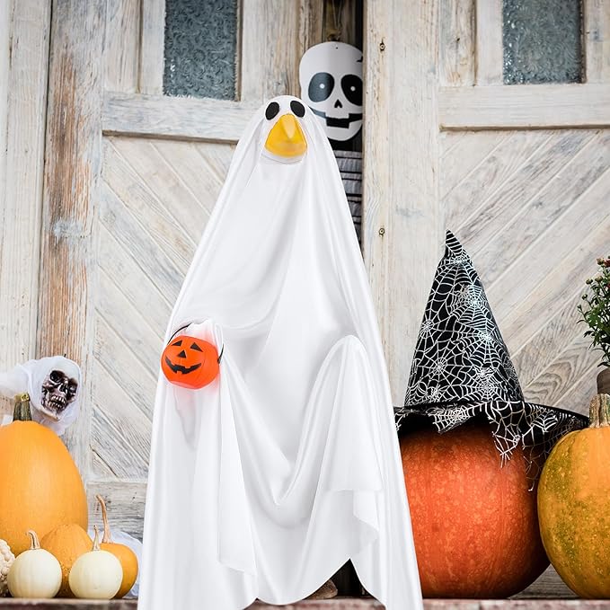 Halloween Goose Outfit Summer Halloween Ghost Porch Outfits Yard Clothes Silly Lawn Shirt for 23'' Cement Plastic Duck Decorations