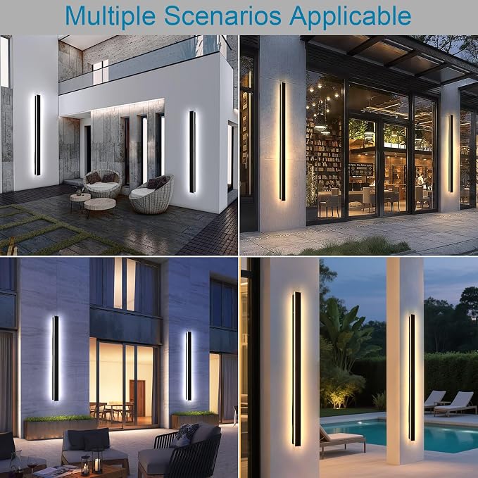 79inch Long Modern Exterior Lighting Fixtures, IP65 Waterproof Linear Outdoor Wall Sconce, Black LED Porch Lights Outdoor 2700k-6500k Dimmable Slender Outside Lights for House Fashion Store
