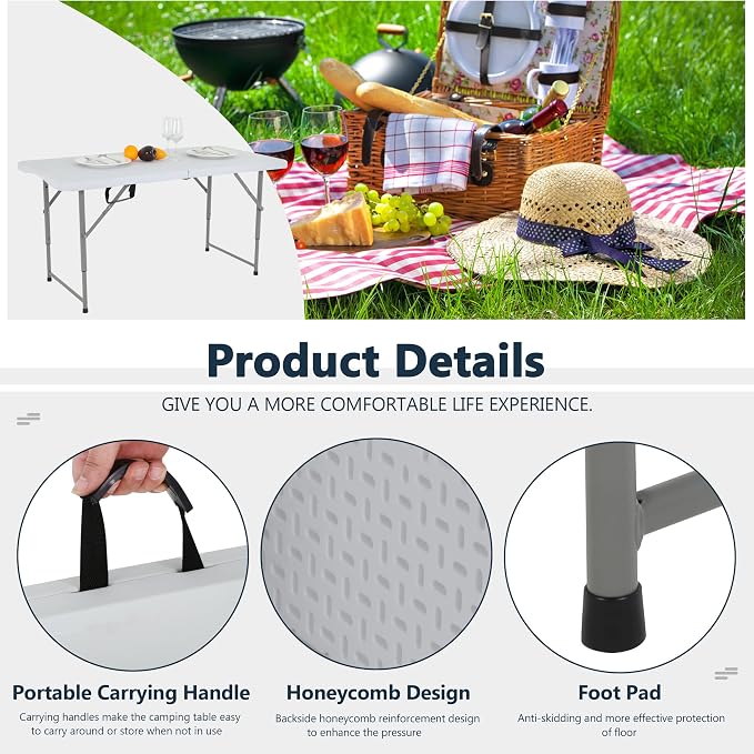 4 Foot Folding Bench Outdoor Dining Table, Portable Picnic Table Fold Up Lightweight Party Tables, 4 Foot Folding Table Outdoor Camping Table, Mesas para Fiestas Beach Table Camp Bench
