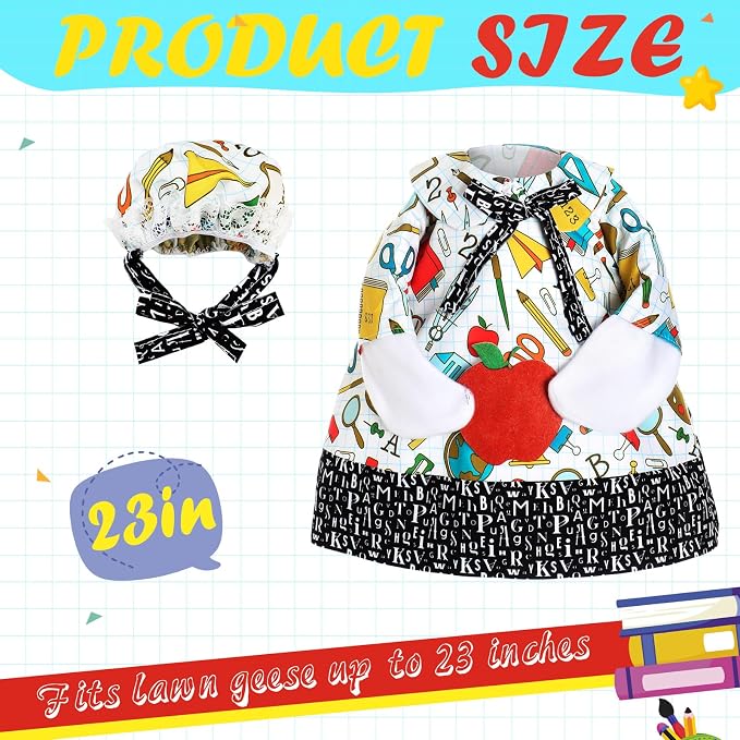 FuWeave Back to School Porch Goose Outfit Set for Plastic Statue Lawn Porch Goose Clothes with Schoolbag for Patio Decor