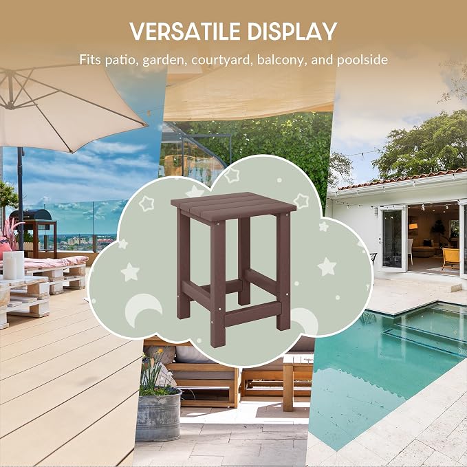 WestinTrends Malibu Kids Outdoor Patio Furniture HDPE Adirondack Square Side Table, Dark Brown