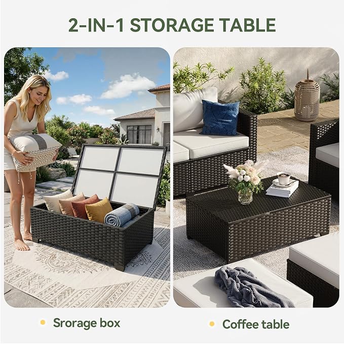 Aoxun 7 Piece Outdoor Patio Furniture Set 6 Seats, Outdoor Sectional with Thick Waterproof Cushions, Patio Conversation Sets for Garden,Backyard, Porch, Deck, Black & Beige