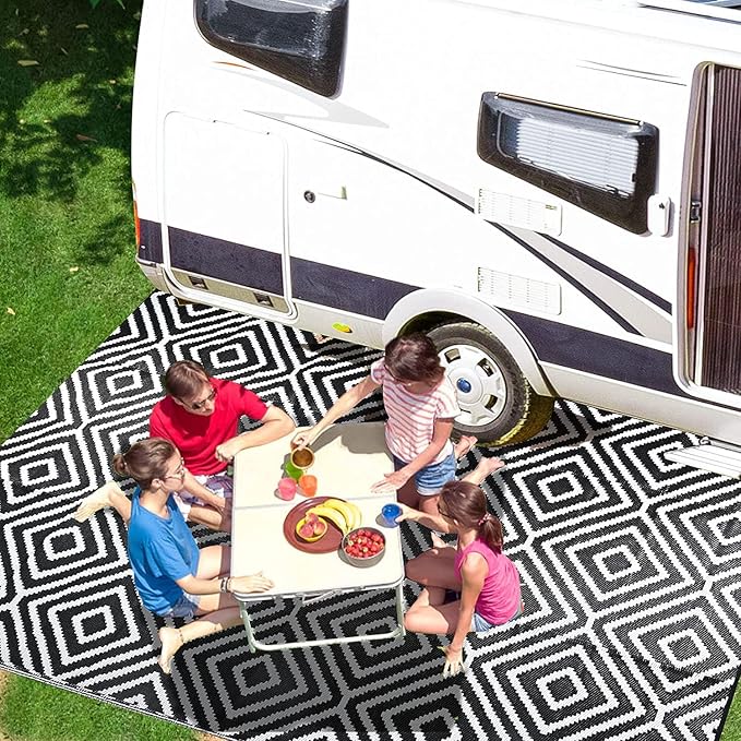 Aug-guan Outdoor Rug 5'x8' ft,Polypropylene Reversible Area Rug Carpet for Patio, Backyard & Deck - Waterproof, Fade-Resistant & Portable Foldable Mat with Storage Bag for Camping, RV, Picnic & Beach