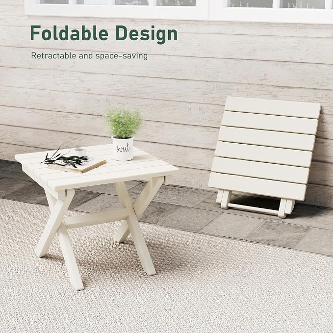 Furnimart 18" Square Foldable Side Table for Outdoor & Camping, Extra-Thick HDPE Weather-Resistant Small Coffee Table, Portable White Outdoor End Table for Balcony Poolside Space Saving(White)