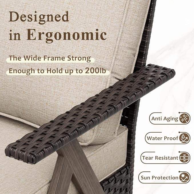 Outdoor Wicker Patio Chairs Set of 2, PE Rattan Patio Dining Chairs with Metal Frame and Deep Seating