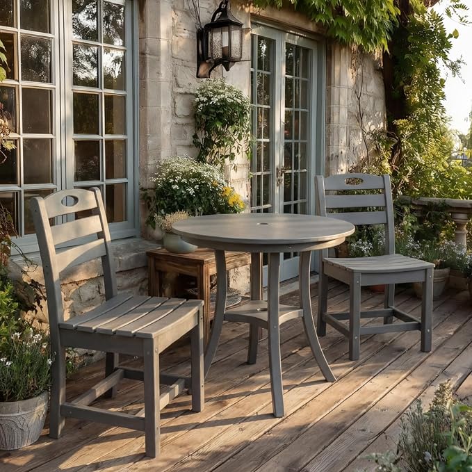 Charcoal Gray 3-Piece HDPE Outdoor Patio Bistro Set with Round Table and 2 Chairs