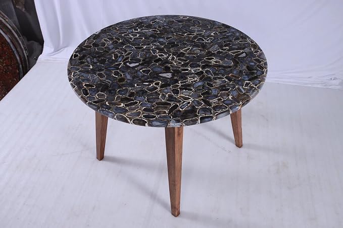 Agate Hallway Side Table I Black Agate Coffee Table Top I Agate Outdoor Side Table for Garden I Antique Look Agate Sofa Side Table I Wedding Party Side Table I 18 x 18 Inches Agate End Table