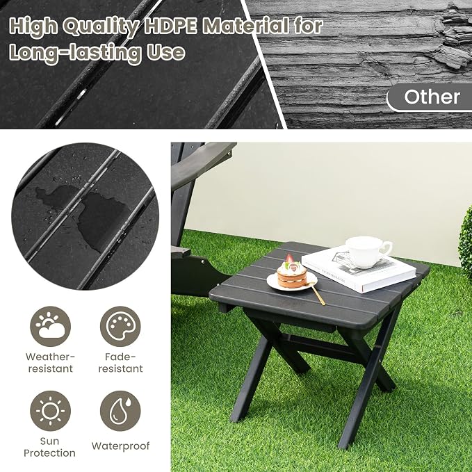 Giantex Outdoor Folding Side Table - Foldable Weather-Resistant HDPE Adirondack Table, Compact Square End Table for Indoor, Patio, Garden, Porch, Easy Maintenance, No Assembly Required (2, Black)