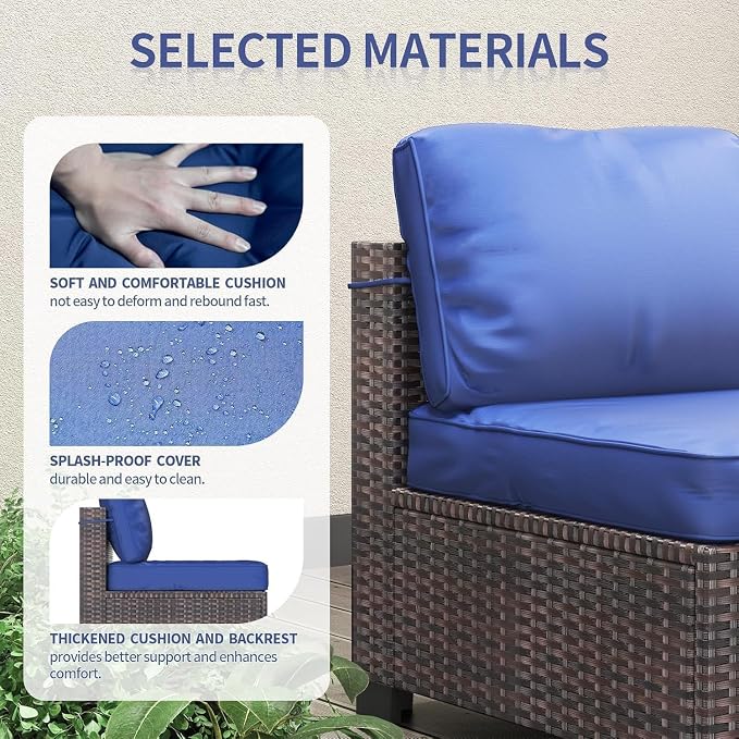7 Piece Patio Furniture Set, Outdoor Modular Wicker Sectional Couch with Tempered Glass Coffee Table, All-Weather Rattan Conversation Set with Washable Cushions for Backyard, Garden, Deck