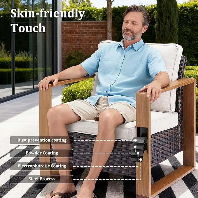 7-Piece Outdoor Patio Furniture Set with 4 Swivel Chairs, All-Weather Wicker Sofa Set for Garden, Yard, Porch and Poolside Seating Beige