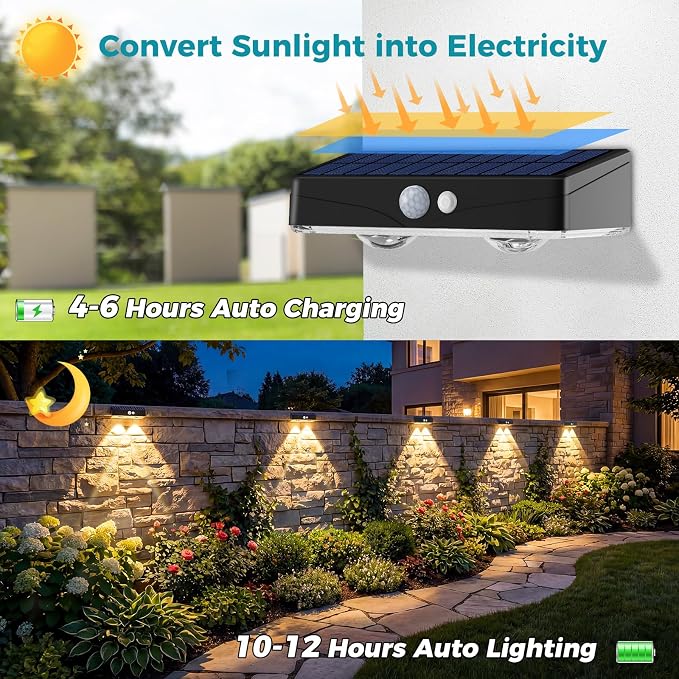 kolpop Warm White Solar Fence Lights Outdoor,Fence Lights Solar Powered with Motion Sensor,IP65 Waterproof,3 Modes LED Solar Lights for Patio,Backyard,Railing,Wall,Nighttime,Party,Pool,12 Pack
