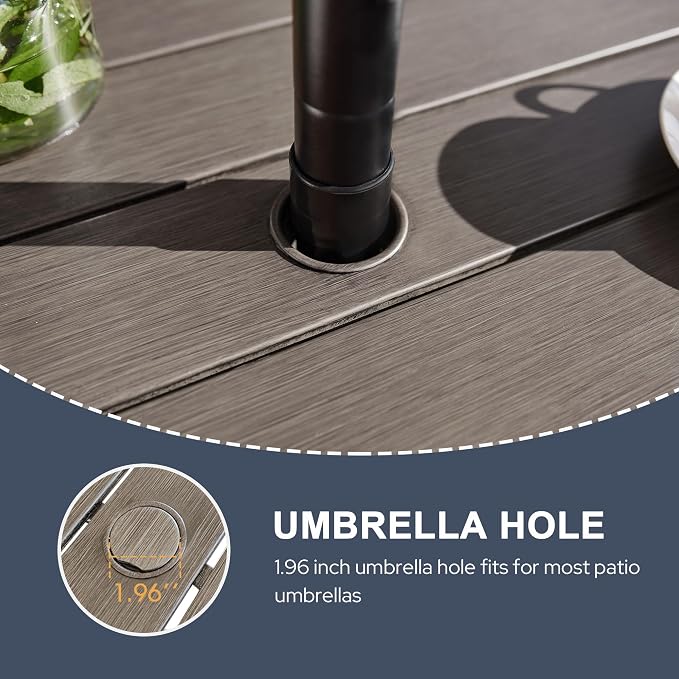 VICLLAX Patio Bar Height Table, Round Outdoor Bar Table with Umbrella Hole, 27.6" Grey