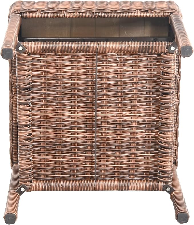 Cambridge Outdoor Wicker Side Table, 2-Tier All-Weather HDPE Rattan Patio End Table with HIPS Tabletop and Storage Shelf for Garden Porch Deck, Brown