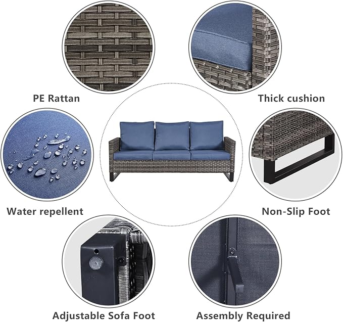 Belord 6 Piece Outdoor Furniture Patio Wicker Sofa Set, Oversize Outdoor Swivel Rocker Chairs with Rattan Ottomans, Conversation Sets Patio Furniture Come with Removable Washable Cushion Blue