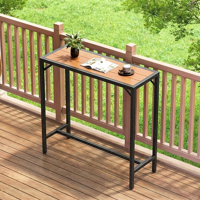 TLSUNNY Outdoor Bar Table, 40" Patio Counter Height Table, High Top Furniture w/HDPE Top, E-Coating & Hammer-Finish Frame, Adjustable Foot, All Weather for Hot Tub,Balcony,Poolside,Kitchen