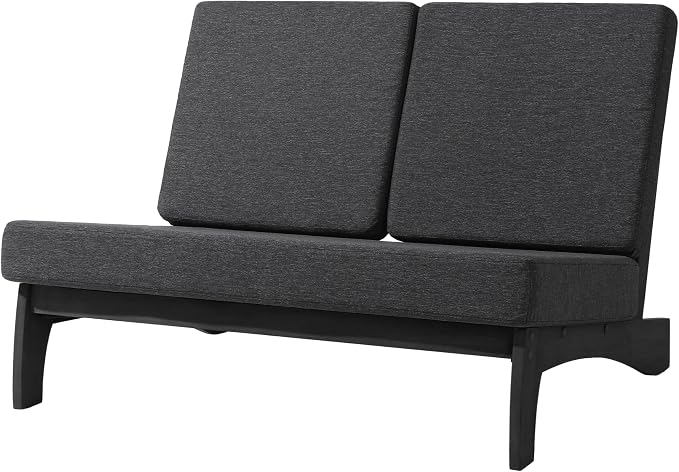 Outdoor Furniture Patio Couch, Weather Resistant Patio Loveseat Sofa Couch with Removable Cushion & Pillows, Black Wood Frame for Porch & Backyard Seating - Dark Gray