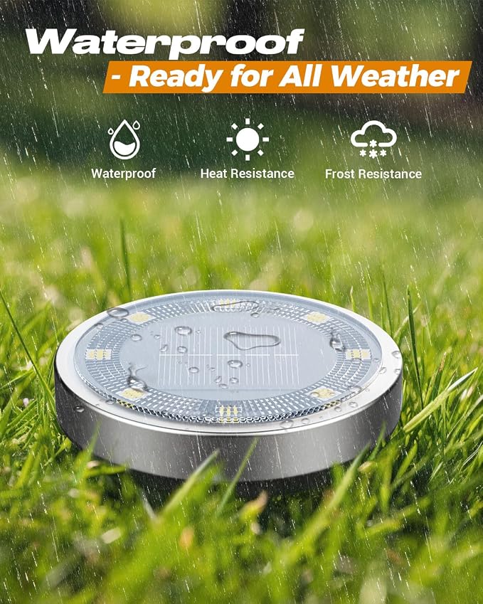 btfarm 4 Pack Solar Lights Outdoor, 8 LED Solar Ground Lights IP65 Waterproof Flat Solar Disc Light, Pathway Lights for Garden Lawn Patio Yard Path Landscape, Cool White