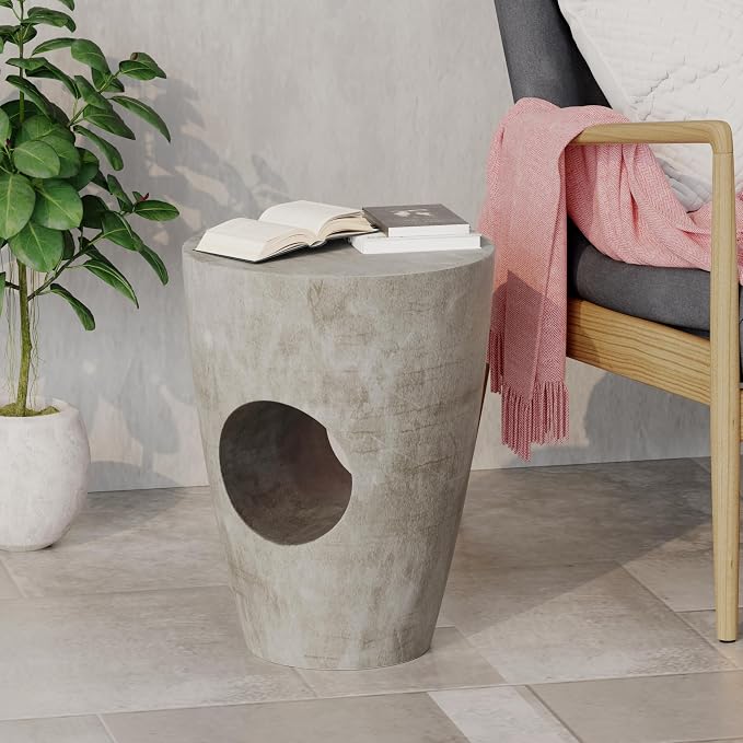 Patio Side Table, Round Concrete, Grey