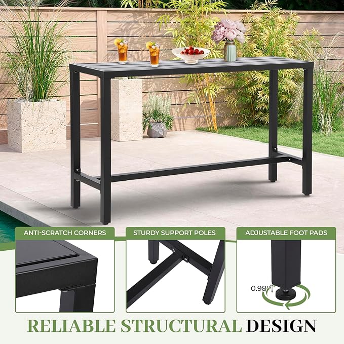Outdoor Bar Table, Patio Counter Height Bar Tables, 63" Rectangle Bar Table for Patio, Garden, Yard, Balcony, Poolside