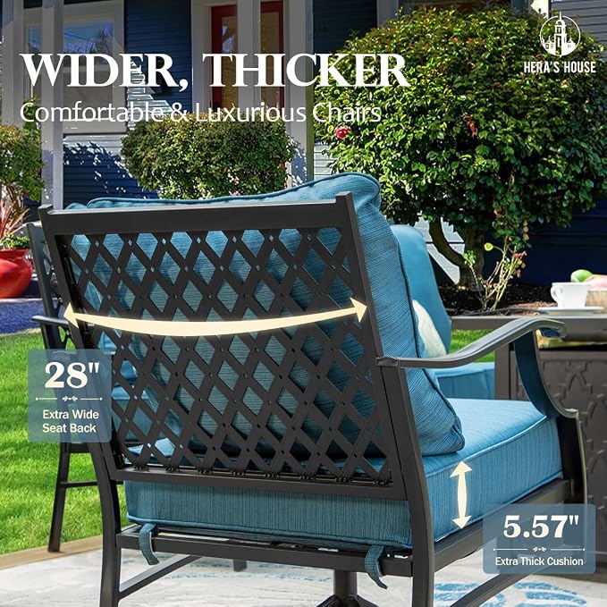 HERA'S HOUSE 7 Piece Patio Furniture Set, 2 x Swivel Chair, 2 x Leg Chair, 2 x Ottoman, 1 x 3-Seat Sofa, All Cushioned 9 Seats Metal Outdoor Conversation Set for Lawn Garden Backyard