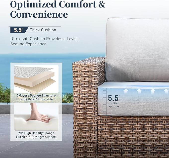 SUNSHINE VALLEY Swivel Glider 5 Piece Outdoor Furniture Set with Swivel Chairs, Wicker Patio Furniture with 4.92" Wide Armrest, 26.3" Deep Seating and 5.5" Thick Cushions, Grey
