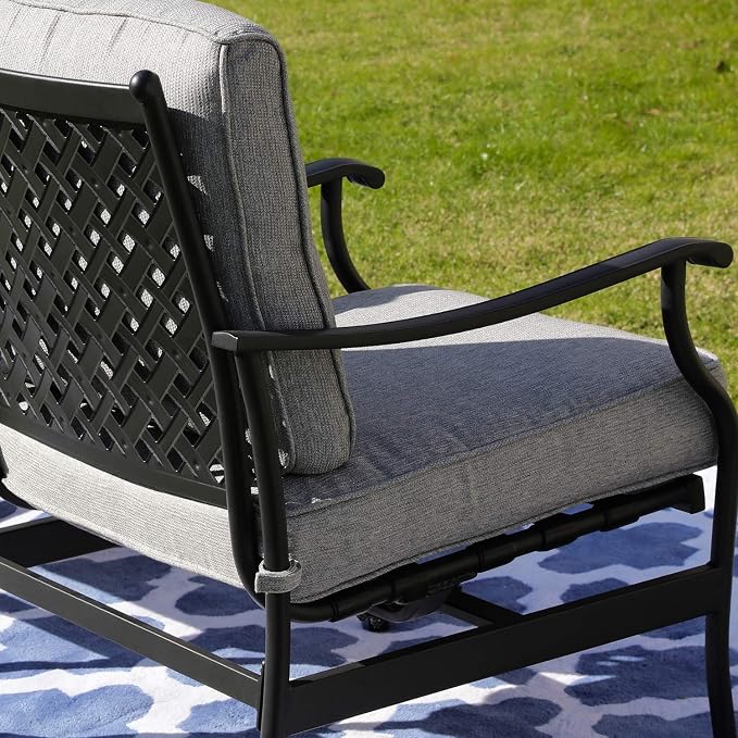 Patio Chairs Bistro Rocking Sofa Chair Modern Outdoor Furniture Set Conversation Sets with 5.1 Inch Thick Seat Cushions (2PCS-2, Grey)