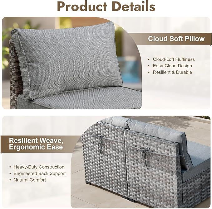 9 Pieces Patio Furniture Set, Wicker Outdoor Sectional Sofa with Swivel Chair Comfy Cushions, Modern Modular Deep Seat Rattan Couch Conversation Set for Backyard Porch Yard,Dark Grey