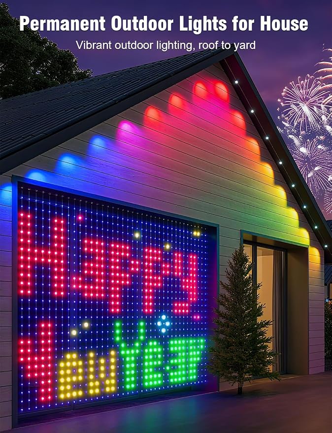 Permanent Outdoor Lights 250FT RGBIC LED Smart LED Lights, App/Remote Control IP68 Waterproof for Holiday Decor, 50 Scene Modes, DIY Lights Color Lighting Timing for Christmas Halloween Party