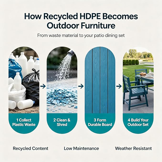 LOUNZY 5 Piece HDPE Patio Dining Set for 4, All Weather Furniture,Navy | 4 person HDPE outdoor table and chairs set, wood-look, 304 stainless steel hardware, strong and stable for daily patio