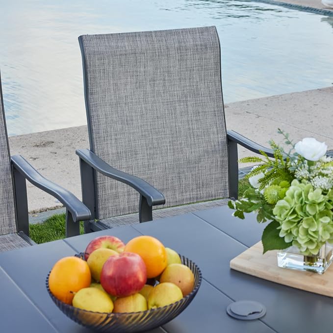 VICLLAX 7 Pieces Patio Dining Set, Patio Furniture Set of 6 Patio Swivel Dining Chairs and 50" Patio Spliced Round Tabletop, Grey Chairs & Dark Grey Tabletop