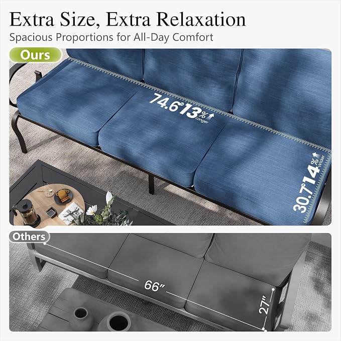 Sophia & William Patio Conversation Set for 5, 3-Seater Sofa, 2 Swivel Chairs and a 45" Fire Pit Table, Metal Outdoor Furniture with 5.75" Extra Thick Cushions, Navy
