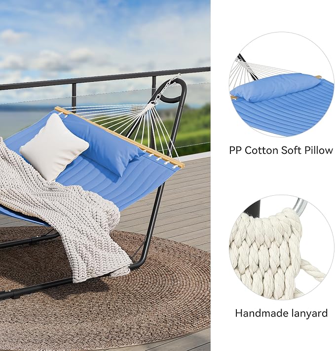 YITAHOME Hammock with Stand Included Hammock Heavy Duty Hammocks 12FT Waterproof Portable Hammock with Pillow Storage Bags 450lbs for Outdoors,Backyard,Blue