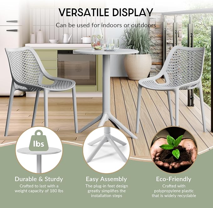 WestinTrends Playa 23.5" Outdoor Polypropylene Resin Round Patio Bistro Dining Table for 2, Gray