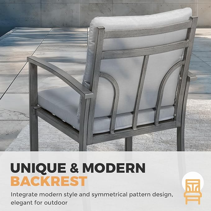 HAPPATIO 9-Piece Patio Outdoor Dining Set - All Aluminum Patio Table and Chairs Set for 8 Includes 1 Rectangular Table, 6 Dining Chairs, and 2 Swivel Chairs with Cushions for Lawn, Garden