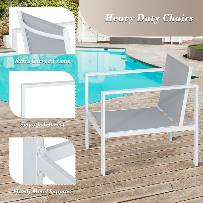 Athena Collection Patio Bistro Set Table and Chairs Set of 4, Outdoor Furniture Set Heavy Duty Conversation Sets Metal Loveseat with Upholstered Seat and Cushions, Blue
