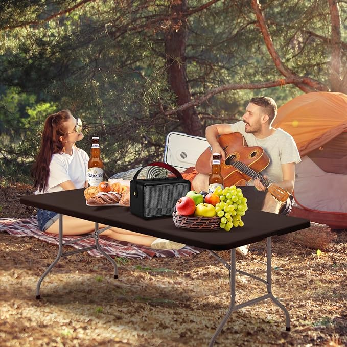 Athena Collection 6ft Folding Table, Lightweight Portable Desk with Handle, Square Foldable Plastic Table for Card Games, Collapsible Dining, Indoor Outdoor Camping Picnic & Party Use, Black