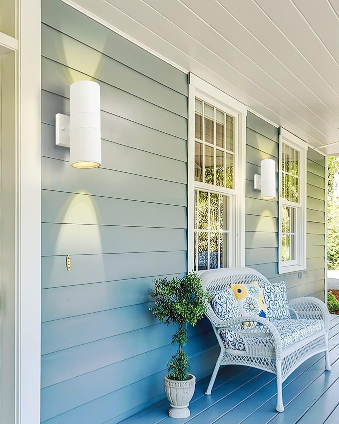 Ken & Ricky Cylinder Outdoor Wall Sconce Lights,Up and Down, White, 2 Pack | Aluminum Waterproof Outdoor Wall light,No Glare,Exterior Lighting Fixtures,E26 Base，For Porch House Garage Front Door Patio