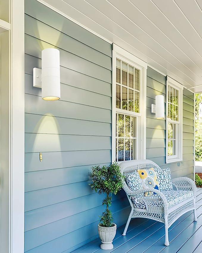 Ken & Ricky Cylinder Outdoor Wall Sconce Lights,Up and Down,White,1 Pack | Aluminum Waterproof Outdoor Wall light,No Glare,Exterior Lighting Fixtures,E26 Base，For Porch House Garage Front Door Patio
