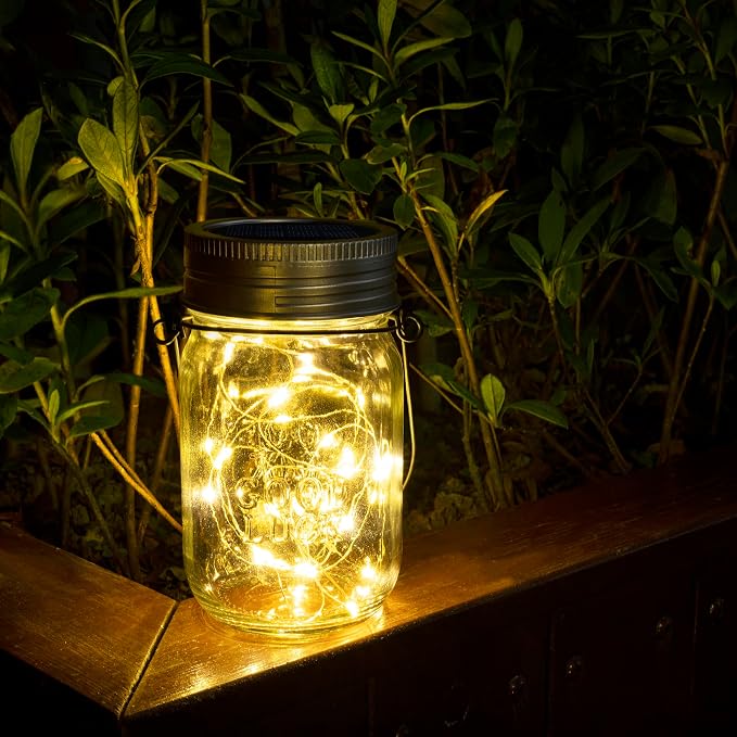 GIGALUMI Hanging Mason Jar Solar Lights, 6 Pack 30 Led Hanging Lantern | Solar Lanterns Outdoor Waterproof, Hangers and Jars Included, Outdoor Decor for Balcony, Garden, Patio, Yard, Wedding