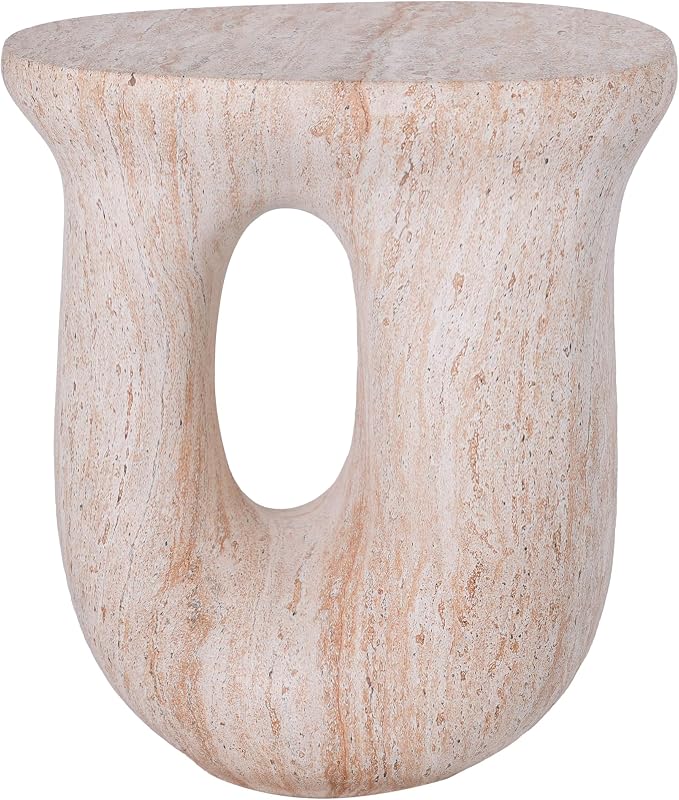 Christopher Knight Home 18.9 Inch Modern U Shaped Accent Table, Sculptural MGO Stone Look Side Table for Indoor Outdoor Garden Balcony Living Room Entryway Bedroom