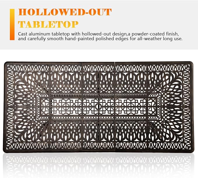 Cast Aluminum Patio Dining Table,Outdoor Dining Table for 8-10,Patio Metal Dining Table with Umbrella Hole for Backyard,Garden,Poolside (1, Rectangular)