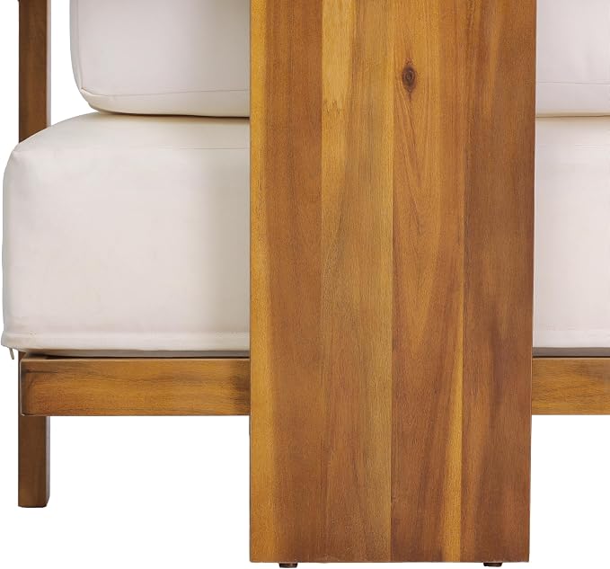 Christopher Knight Home Archer 2 Piece Loveseat Sofa and Coffee Table Set, Acacia Wood Patio Furniture Set with Removable Cushion, Patio Conversation Set with Slatted Design, Beige+Teak