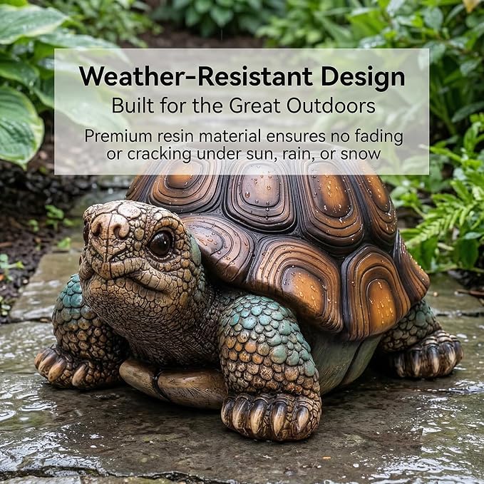 18" Large Turtle Garden Statue, Brown | Realistic Resin Tortoise Sculpture, Outdoor Patio, Lawn & Yard Decor, Patio Seat, Simulated Art Piece